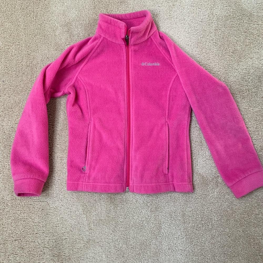 Columbia girls size 7 pink fleece zip up jacket.